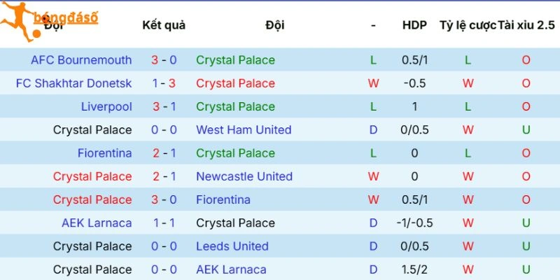 Dấu ấn thi đấu của Crystal Palace