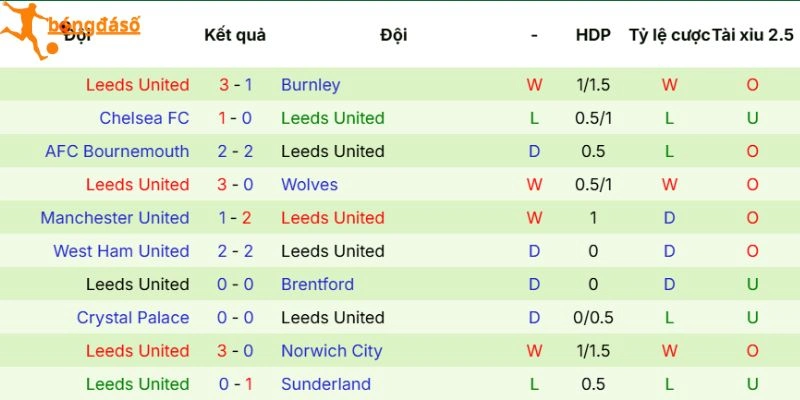 Thành tích ra sân của Leeds United