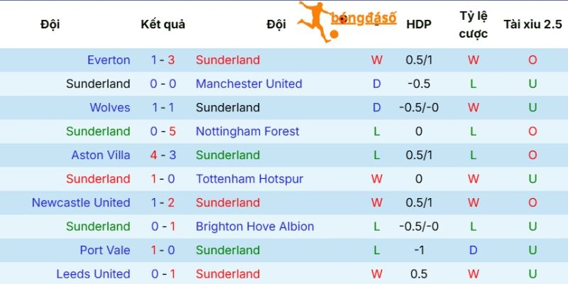 Tinh hình ra sân của Sunderland